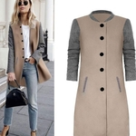 Women's Winter Long Sleeve Single-breasted Stitching Woolen Long Coat Top