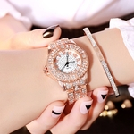 TS Mulheres elegantes All-jogo Cristal Aço Watchband pulseira relógio