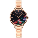 LAR Mulheres Quartz Relógio Rhinestone Embutidos Floral Ultra-fino Banda Alloy Moda Lady relógio de pulso