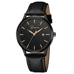 Unisex Luxo Concise clássico relógio de quartzo com calendário Leather Strap relógio de pulso