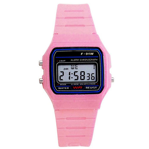 LED estudantes Eletrônica Digital Plastic Sports Watch relógio de pulso à prova d'água - rosa