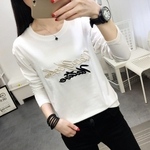 Loose Women Long Sleeve Todos Jogo Tamanho Grande Bordado T Shirt