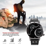 Luxo Homens Quartz-rel¨®gio Dual Time Leather Watch Band HP9591B para o curso ao ar livre
