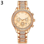 Luxo Mulheres Ladies Stainless Steel Band Analog Rhinestone Assista Data de pulso