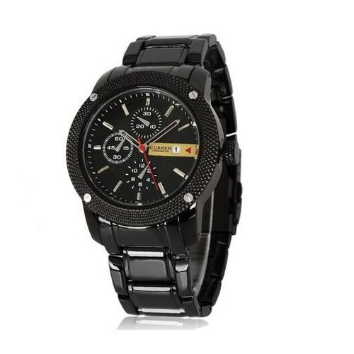 Luxo New Curren Exército Preto Stainless Steel Data Sports Quartz Relógio de Pulso Mens