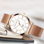 Luxo Rose Gold Mulheres malha pulseira de a?o inoxid¨¢vel Casual Quartz rel¨®gio de pulso