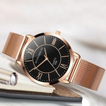 Luxo Rose Gold Mulheres malha pulseira de a?o inoxid¨¢vel Casual Quartz rel¨®gio de pulso