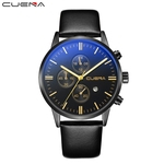 Luxury Fashion Faux Leather Mens Blue Ray Glass Quartz Analog Watches With Calen