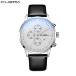 Luxury Fashion Faux Leather Mens Blue Ray Glass Quartz Analog Watches With Calen