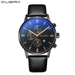 Luxury Fashion Faux Leather Mens Blue Ray Glass Quartz Analog Watches With Calen