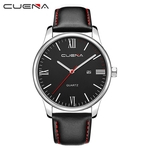 Luxury Fashion Faux Leather Mens Blue Ray Glass Quartz Analog Watches With Calen