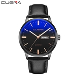 Luxury Fashion Faux Leather Mens Blue Ray Glass Quartz Analog Watches With Calen