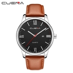 Luxury Fashion Faux Leather Mens Blue Ray Glass Quartz Analog Watches With Calen