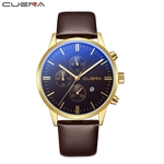 Luxury Fashion Faux Leather Mens Blue Ray Glass Quartz Analog Watches With Calen