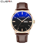 Luxury Fashion Faux Leather Mens Blue Ray Glass Quartz Analog Watches With Calen