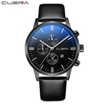 Luxury Fashion Faux Leather Mens Blue Ray Glass Quartz Analog Watches With Calen