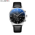 Luxury Fashion Faux Leather Mens Blue Ray Glass Quartz Analog Watches With Calen