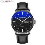 Luxury Fashion Faux Leather Mens Blue Ray Glass Quartz Analog Watches With Calen