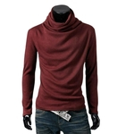 Mangas compridas Camisa Base de cor sólida shirt de Pilha Collar pulôver para Homem Outono