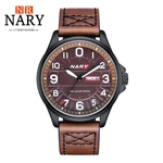 Marca NARY Mens Relógios de luxo de couro Genuine Assista Homens de negócio simples relógio de quartzo