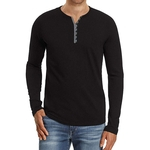 Masculino-breasted única cor V-neck Sólidos parte superior da camisa mangas compridas Pullover base shirt Magro Blusa