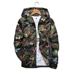 Masculino Feminino Adolescente Casal Primavera Outono capuz Zipper Jacket fina camada de mangas compridas Borboleta Flor Camuflagem