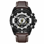 MEGIR Men # 039; s esportes relógio Quartz Relógios Calendário Luminous Waterproof Couro Strap 2118G