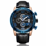 MEGIR Men # 039; s esportes relógio Quartz Relógios Calendário Waterproof Couro Strap 2078G