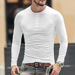 Men Cotton Elastic Lycra Henry Collar manga comprida T-shirt masculino Estilo Europeu Casual Magro cor sólida Marca Top Tees New T955