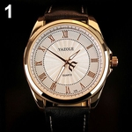 Men Fashion Business Rose Gold Case Big Round Dial Casual Quartz Wrist Watch