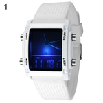 Men Square Dial Dual Time Day Display Alarm Colorido LED Sports Relógio De Pulso