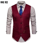 Men V-Neck Colete Single-breasted Gilet partido do negócio Wedding Night Club Vest com corrente