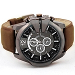 Men Watch Analog Sport Steel Case Quartz Dial Leather Wrist Watch BW+BK