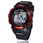 Menino Digital LED Quartz Alarm Data Sports imperme¨¢vel rel¨®gio de pulso Red