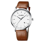 Men's Fashion Sport Stainless Steel Case Leather Band Quartz Analog Wrist Watch