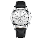 Men's Fashion Sport Stainless Steel Case Leather Band Quartz Analog Wrist Watch