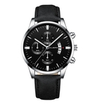 Men's Fashion Sport Stainless Steel Case Leather Band Quartz Analog Wrist Watch