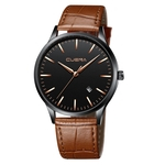 Men's Fashion Sport Stainless Steel Case Leather Band Quartz Analog Wrist Watch