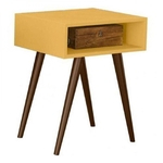 Mesa Lateral Retrô Pés Madeira Amarelo Móvel Bento RT 3025