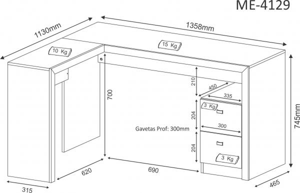 Mesa para Escritório ME4129 Amêndoa - Tecno Mobili