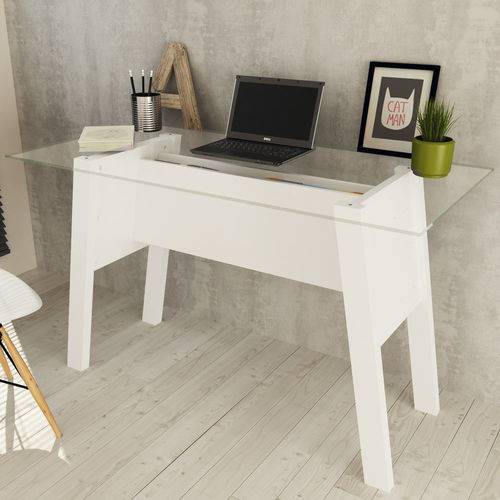 Mesa para Escritório Tampo Vidro Me4134 Branco - Tecno Mobili