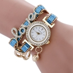 Metal Case Mulheres Meninas Couro Moda Rhinestone Bracelet Quartz relógio de pulso elegante