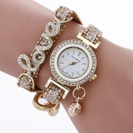 Metal Case Mulheres Meninas Couro Moda Rhinestone Bracelet Quartz relógio de pulso elegante
