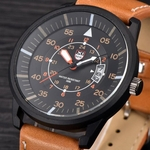 Military Leather Waterproof Date Quartz Analog Army Men's Quartz Wrist Watches