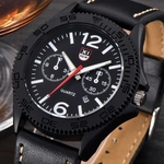 Military Men's Leather Waterproof Date Quartz Analog Army Quartz Wrist Watches