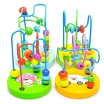 Mini madeira ao redor Beads Maze Toy matemáticas Beads Roller Coaster Early Learning Educação Montessori Toy cor aleatória