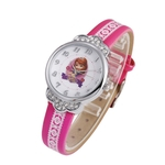 Assista Miúdo dos desenhos animados Princesa Quartz Relógio Rhinestone Floral PU Leather Strap Boy Girl Relógio de pulso