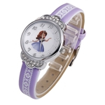 Miúdo dos desenhos animados Princesa Quartz Relógio Rhinestone Floral PU Leather Strap Boy Girl Relógio de pulso