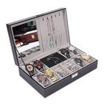 Mixed Couro Grids PU caso Watch Armazenamento Organizer Box anel de exibição de jóias de luxo Relógio caixas