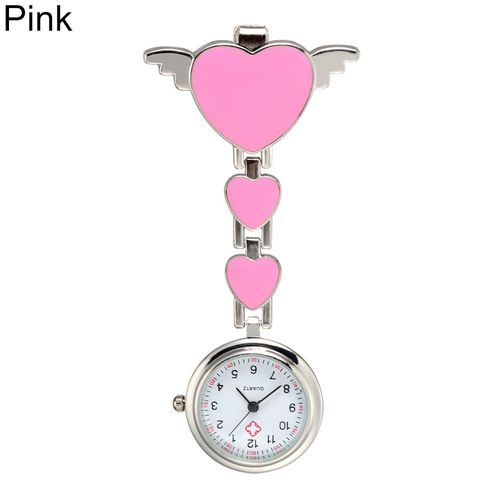 Moda Feminina Amor Coração Asas de Quartzo Clip-on Fob Enfermeira Pendurado Relógio de Bolso